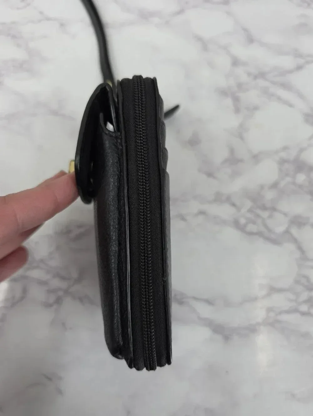 Coach Campbell Vintage Black Leather Wristlet Phone Pouch Gold Turn-Lock SLG